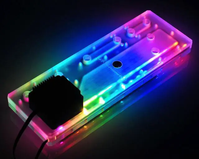 Alt view image 3 of 7 - Bykski Distro Plate For Cougar Panzer EVO - Frosted PMMA w/ 5v Addressable RGB (RBW - Pump Included (RGV-CG-Panzer Evo-P-F)