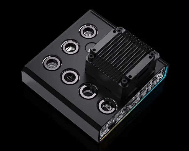 Alt view image 2 of 7 - Bykski 120 Universal Distro Plate Enhanced Protection with Full Armor PMMA w/ 5v Addressable RGB (RBW) - (RGV-DDC-X-TK120-K)