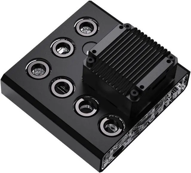 Main image of Bykski 120 Universal Distro Plate Enhanced Protection with Full Armor PMMA w/ 5v Addressable RGB (RBW) - (RGV-DDC-X-TK120-K)
