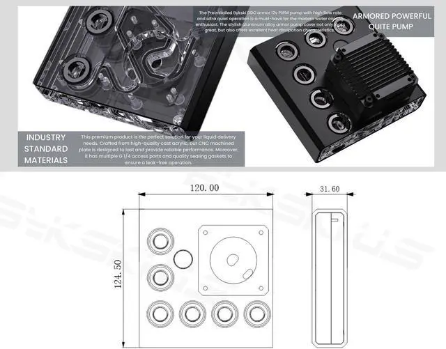 Alt view image 7 of 7 - Bykski 120 Universal Distro Plate Enhanced Protection with Full Armor PMMA w/ 5v Addressable RGB (RBW) - (RGV-DDC-X-TK120-K)