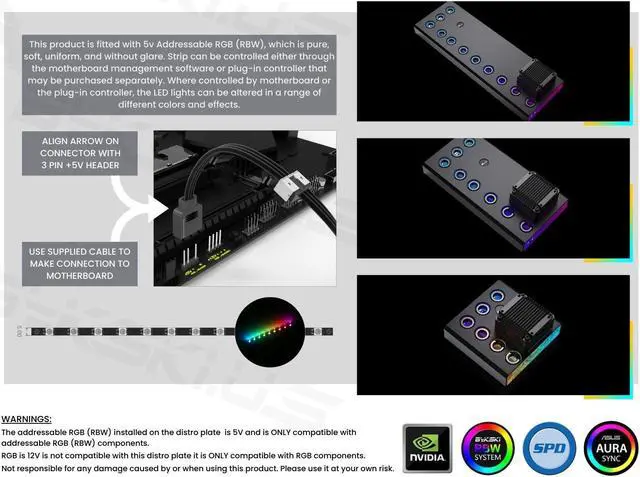Alt view image 5 of 6 - Bykski 120 Universal Distro Plate Enhanced Protection with Full Armor PMMA w/ 5v Addressable RGB (RBW) - (RGV-DDC-X-TK120-KG)