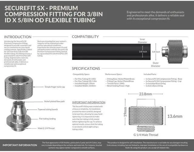 Alt view image 3 of 7 - PrimoChill SecureFit SX - Premium Compression Fitting For 3/8in ID x 5/8in OD Flexible Tubing (F-SFSX58) - Available in 20+ Colors, Custom Watercooling Loop Ready