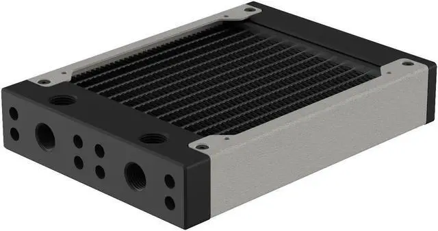 Main image of PrimoChill 120SL (30mm) EXIMO Modular Radiator, Black POM, 1x120mm, Single Fan (R-SL-BK12) Available in 20+ Colors, Assembled in USA and Custom Watercooling Loop Ready