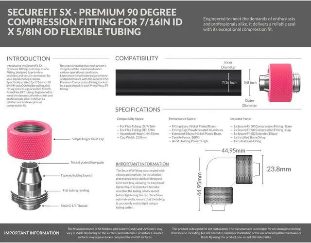 Alt view image 5 of 6 - PrimoChill SecureFit SX - Premium 90 Degree Compression Fitting Set For 7/16in ID x 5/8in OD Flexible Tubing (F-SFSX75890) - Available in 20+ Colors, Custom Watercooling Loop Ready