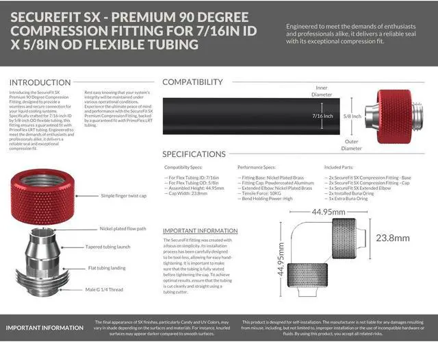 Alt view image 4 of 5 - PrimoChill SecureFit SX - Premium 90 Degree Compression Fitting Set For 7/16in ID x 5/8in OD Flexible Tubing (F-SFSX75890) - Available in 20+ Colors, Custom Watercooling Loop Ready