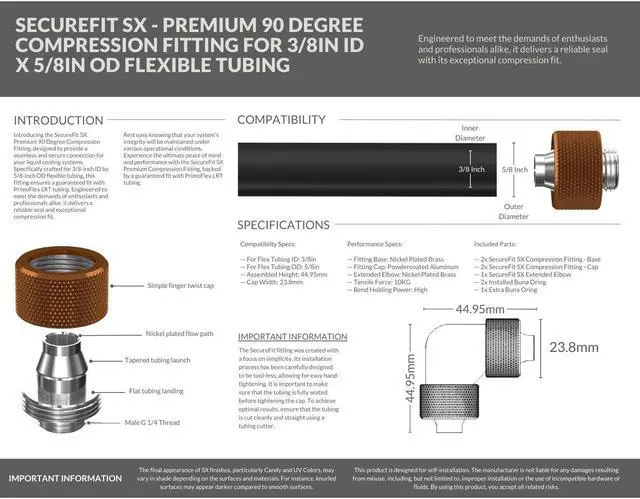 Alt view image 4 of 5 - PrimoChill SecureFit SX - Premium 90 Degree Compression Fitting Set For 3/8in ID x 5/8in OD Flexible Tubing (F-SFSX5890) - Available in 20+ Colors, Custom Watercooling Loop Ready
