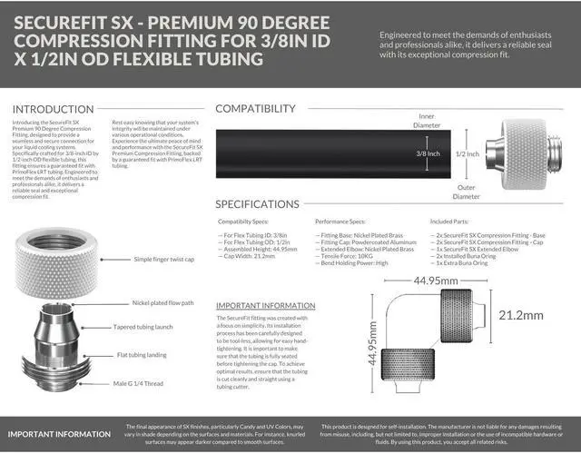 Alt view image 4 of 5 - PrimoChill SecureFit SX - Premium 90 Degree Compression Fitting Set For 3/8in ID x 1/2in OD Flexible Tubing (F-SFSX1290) - Available in 20+ Colors, Custom Watercooling Loop Ready