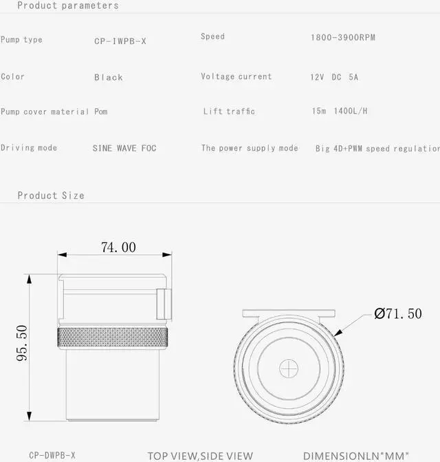 Alt view image 4 of 5 - Bykski CP-DWPB-X High-Performance Industrial Grade PWM Water Pump - 1400L/H Flow Rate For Custom Watercooling Cooling Systems (CP-DWPB-X)