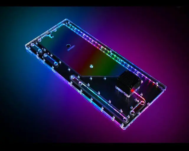 Alt view image 2 of 7 - Bykski Distro Plate For Tt Core P8 GT - PMMA w/ 5v Addressable RGB (RBW) (RGV-TT-P8-P-K)