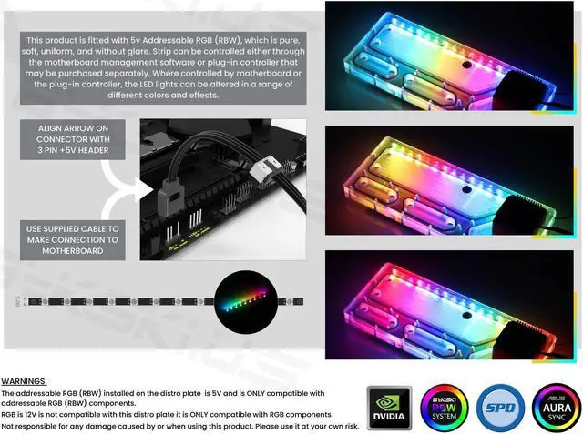 Alt view image 5 of 7 - Bykski Distro Plate For Tt Core P8 GT - PMMA w/ 5v Addressable RGB(RBW) (RGV-TT-P8-P-KG)