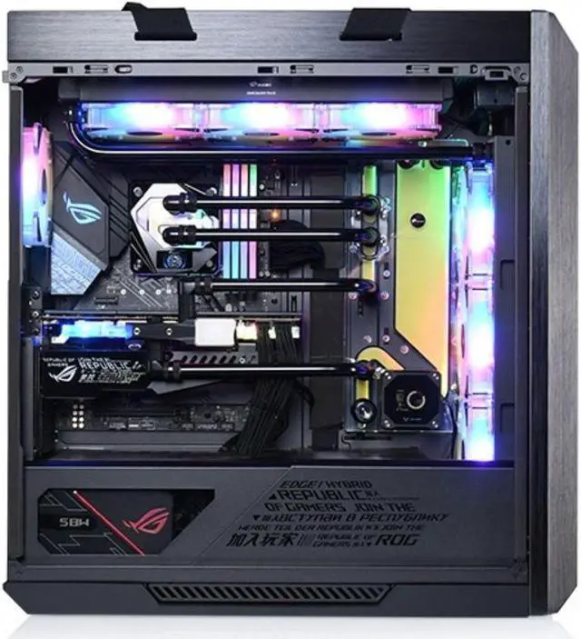 Alt view image 3 of 7 - Bykski Distro Plate For ASUS Rog Strix Helios PMMA w/ 5v Addressable RGB(RBW) (RGV-AS-STRIXHS-P-V2-K)