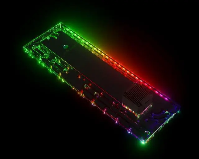 Alt view image 2 of 7 - Bykski Distro Plate For PHANTEKS-620PC PMMA w/ 5v Addressable RGB(RBW) (RGV-PHA-620PC-P)