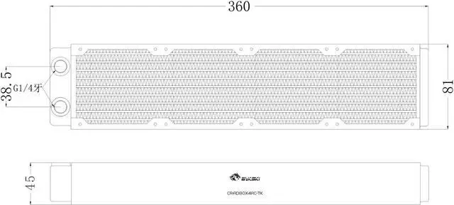 Alt view image 5 of 5 - Bykski 80mm x 45mm RC Series Radiator, 80mm x 4, Quad Fan (CR-RD80X4RC-TK)