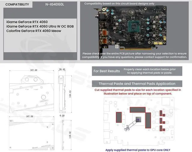 Alt view image 6 of 7 - Bykski Full Coverage GPU Water Block and Backplate For iGame/ColorFire GeForce RTX 4060 Meow/Ultra W OC (N-IG4060L-X)