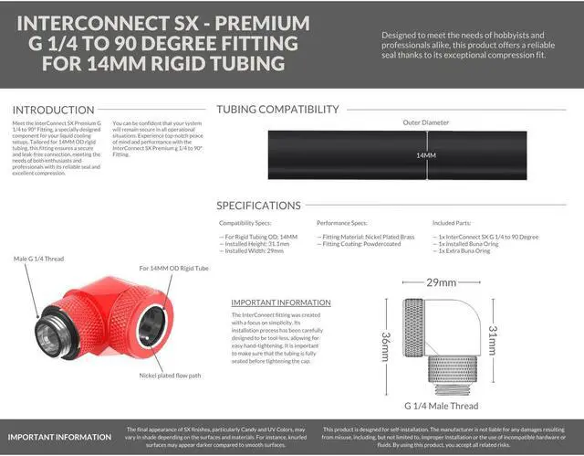 Alt view image 4 of 4 - PrimoChill InterConnect SX Premium G1/4 to 90 Degree Adapter Fitting for 14MM Rigid Tubing (FA-G9014)