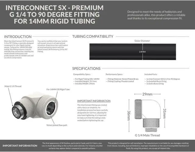 Alt view image 3 of 3 - PrimoChill InterConnect SX Premium G1/4 to 90 Degree Adapter Fitting for 14MM Rigid Tubing (FA-G9014)