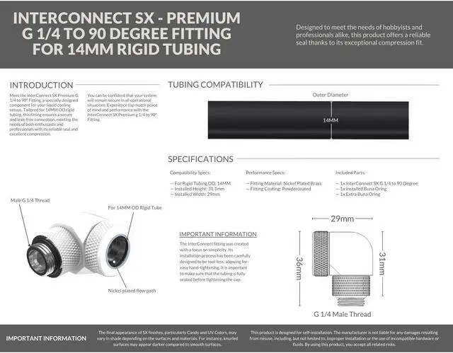 Alt view image 3 of 3 - PrimoChill InterConnect SX Premium G1/4 to 90 Degree Adapter Fitting for 14MM Rigid Tubing (FA-G9014)