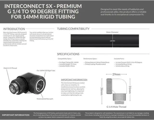 Alt view image 3 of 3 - PrimoChill InterConnect SX Premium G1/4 to 90 Degree Adapter Fitting for 14MM Rigid Tubing (FA-G9014)