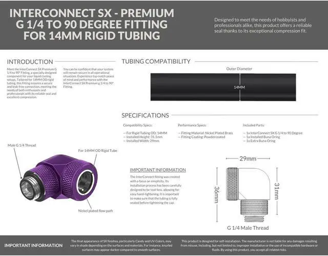 Alt view image 3 of 3 - PrimoChill InterConnect SX Premium G1/4 to 90 Degree Adapter Fitting for 14MM Rigid Tubing (FA-G9014)