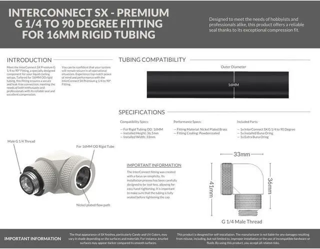 Alt view image 3 of 3 - PrimoChill InterConnect SX Premium G1/4 to 90 Degree Adapter Fitting For 16MM Rigid Tubing (FA-G9016)