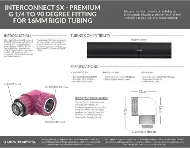 Alt view image 3 of 3 - PrimoChill InterConnect SX Premium G1/4 to 90 Degree Adapter Fitting For 16MM Rigid Tubing (FA-G9016)