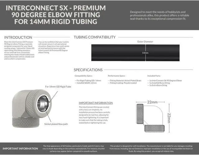 Alt view image 3 of 3 - PrimoChill InterConnect SX Premium 90 Degree Elbow Adapter Fitting for 14MM Rigid Tubing (FA-9014)