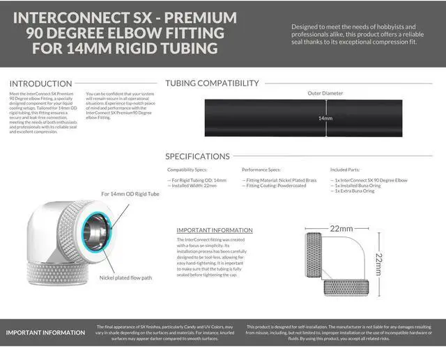 Alt view image 3 of 3 - PrimoChill InterConnect SX Premium 90 Degree Elbow Adapter Fitting for 14MM Rigid Tubing (FA-9014)