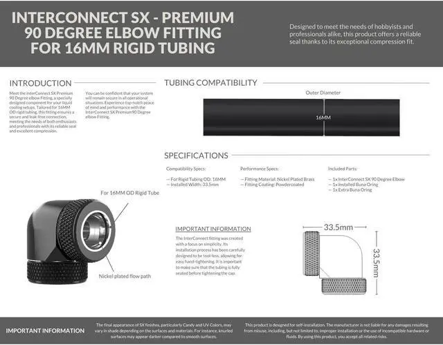 Alt view image 3 of 3 - PrimoChill InterConnect SX Premium 90 Degree Elbow Adapter Fitting For 16MM Rigid Tubing (FA-9016)