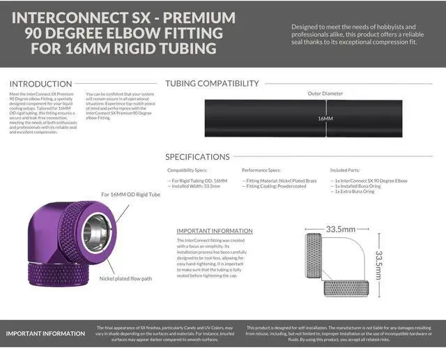 Alt view image 3 of 3 - PrimoChill InterConnect SX Premium 90 Degree Elbow Adapter Fitting For 16MM Rigid Tubing (FA-9016)
