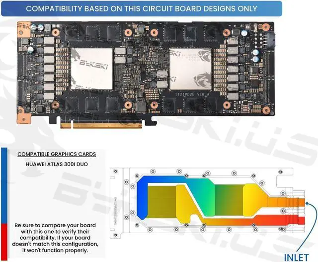 Alt view image 3 of 4 - Bykski Durable Metal/POM GPU Water Block and Backplate for Huawei Atlas 300I Duo (H-ATLAS300IDUO-X) - Continuous Usage