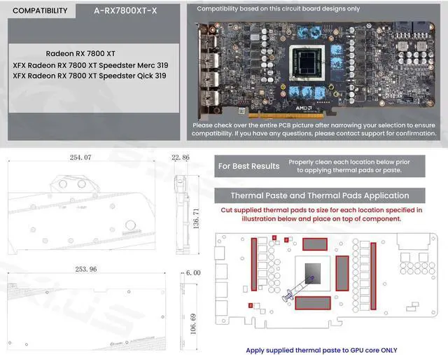 Alt view image 6 of 7 - Bykski Full Coverage GPU Water Block and Backplate For AMD Radeon RX 7800 XT (A-RX7800XT-X)