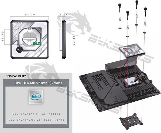 Alt view image 3 of 3 - Bykski CPU-XPR-MK-I-V5 High-Efficiency CPU Water Cooling Block - Featuring High Flow Optimized 0.2mm Fins - Full PMMA Mounting w/ 5v Addressable RGB - for Intel LGA 1200/1700 - 115x - 2011/2066