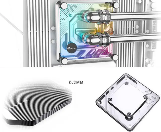 Alt view image 2 of 3 - Bykski CPU-XPR-MK-M-V5 High-Efficiency CPU Water Cooling Block - Featuring High Flow Optimized 0.2mm Fins -  Full PMMA Mounting w/ 5v Addressable RGB - for AMD Ryzen 3/5/7/9 (AM4/AM5)