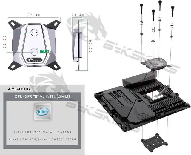 Alt view image 2 of 3 - Bykski CPU-XPR-B-I-V2 High-Efficiency CPU Water Cooling Block - Featuring High Flow Optimized 0.2mm Fins - Geometric Design - for Intel LGA 1200/1700 - 115x - 2011/2066