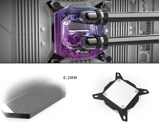 Alt view image 3 of 3 - Bykski CPU-XPR-B-I-V2 High-Efficiency CPU Water Cooling Block - Featuring High Flow Optimized 0.2mm Fins - Geometric Design - for Intel LGA 1200/1700 - 115x - 2011/2066