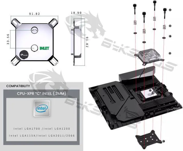 Alt view image 3 of 3 - Bykski CPU-XPR-C-I High-Efficiency CPU Water Cooling Block - Featuring High Flow Optimized 0.2mm Fins - Clean Design - for Intel LGA 1200/1700 - 115x - 2011/2066