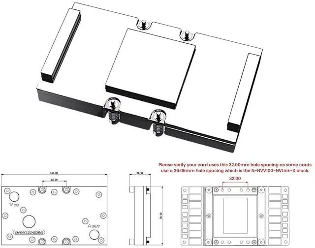 Alt view image 2 of 4 - Bykski Full Coverage GPU Water Block for NVIDIA TESLA SXM2 V100 | 32.00mm Mount Spacing (N-NVV100-32G-X)
