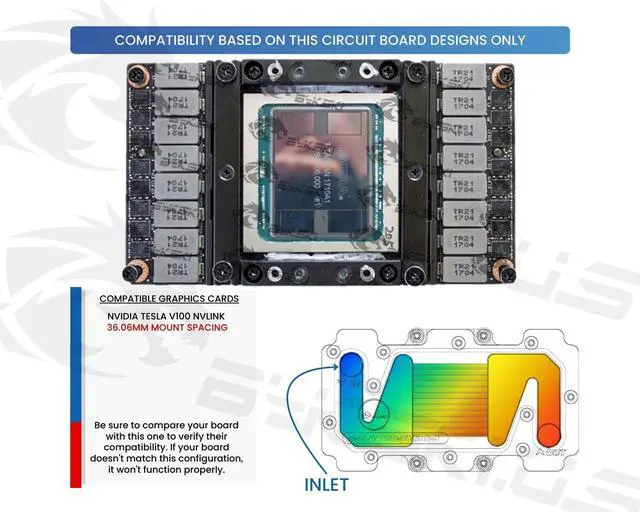 Alt view image 3 of 4 - Bykski Full Coverage GPU Water Block for NVIDIA TESLA V100 NVLink | 36.06mm Mount Spacing (N-NVV100-NVLink-X)