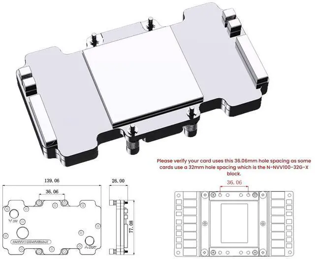 Alt view image 2 of 4 - Bykski Full Coverage GPU Water Block for NVIDIA TESLA V100 NVLink | 36.06mm Mount Spacing (N-NVV100-NVLink-X)