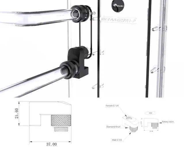 Alt view image 4 of 4 - Bykski G 1/4in. Male to Female Supported Rotary 15mm Offset Fitting (CC-HR-15-X)