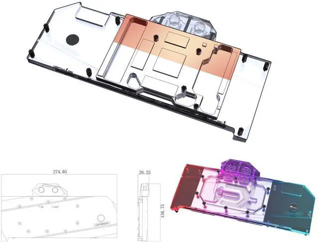 Alt view image 2 of 5 - Bykski Full Coverage GPU Water Block and Backplate for Sapphire NITRO+ AMD Radeon RX 7800 XT 16GB (A-SP7800XT-X)