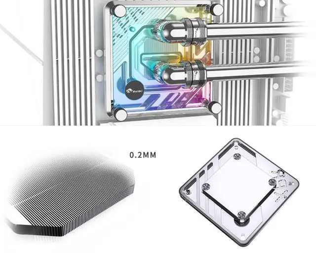 Alt view image 2 of 3 - Bykski CPU-XPR-MK-I-V5 High-Efficiency CPU Water Cooling Block - Featuring High Flow Optimized 0.2mm Fins -  Full PMMA Mounting w/ 5v Addressable RGB - for Intel LGA 1200/1700 - 115x - 2011/2066