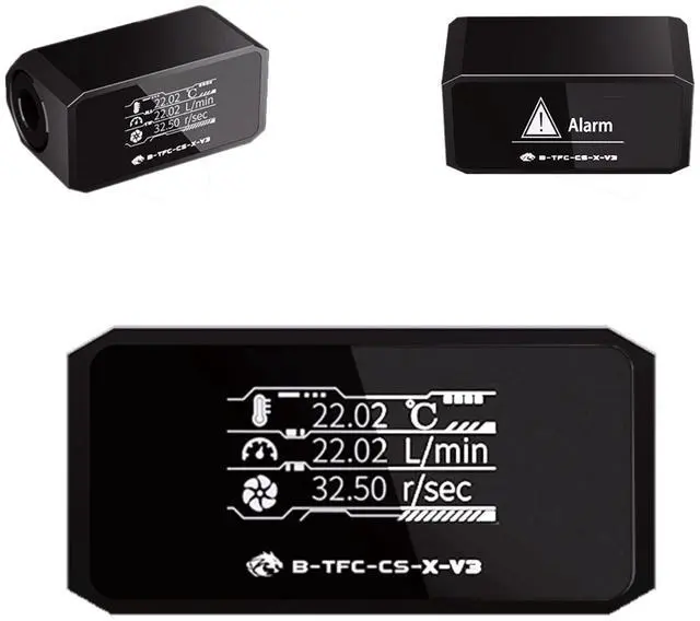 Alt view image 2 of 5 - Bykski Inline Flow Meter and Thermometer Safety Module w/ OLED Display V3 - Black (B-TFC-CS-X-V3)