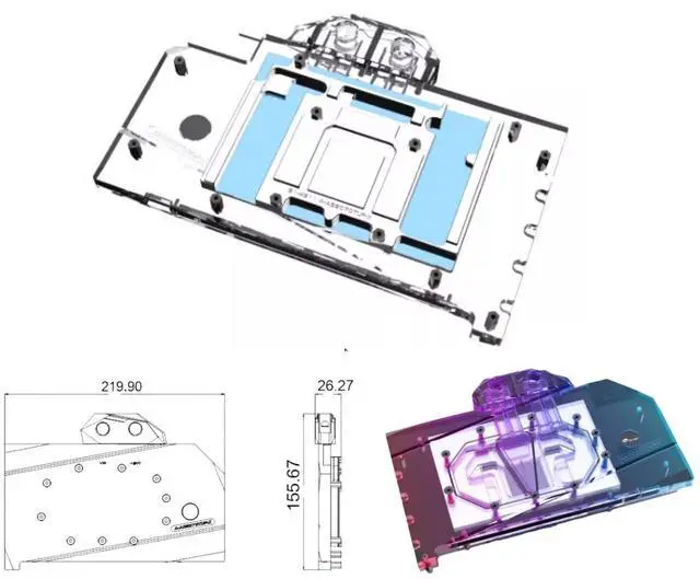 Alt view image 2 of 5 - Bykski Full Coverage GPU Water Block and Backplate For ASUS TUF Gaming Radeon RX 9070 OC Edition 16GB GDDR6 (A-AS9070TUF-X)
