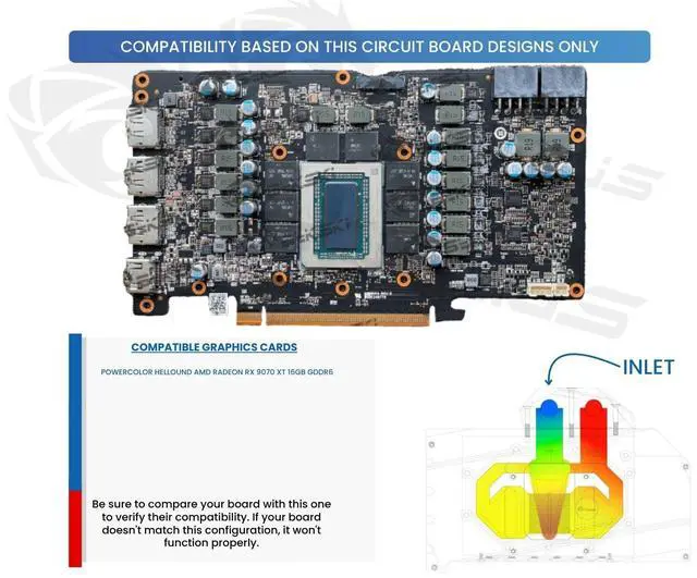 Alt view image 3 of 5 - Bykski Full Coverage GPU Water Block and Backplate For POWERCOLOR Hellhound AMD Radeon RX 9070 XT 16GB GDDR6 (A-PC9070XT-X)