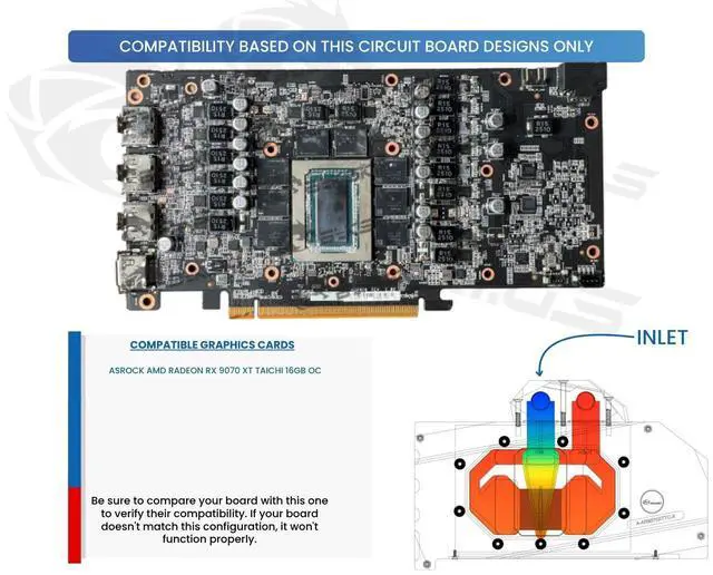 Alt view image 3 of 5 - Bykski Full Coverage GPU Water Block and Backplate For ASRock AMD Radeon RX 9070 XT Taichi 16GB OC (A-AR9070XTTC-X)
