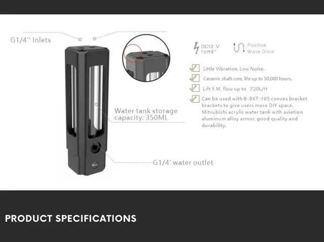 Alt view image 3 of 6 - Bykski CP-D5PB-V2 Pump / 180mm PMMA Reservoir Combo - Black (CT-D5-180-X-V2)