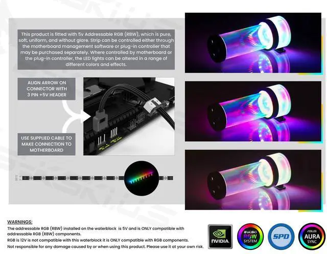 Alt view image 5 of 7 - Bykski Complete CP-D5PM-V2 Pump / PMMA Reservoir Combo, Armored Black - with Integrated 5V Addressable RGB (CP-NWD5-V2-CT60-60)