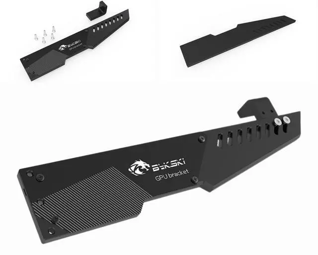 Alt view image 2 of 5 - Bykski Universal Aluminum Decorative GPU Support Bracket w/ 5v Addressable RGB (RBW) - Black (B-GPU-AL-X)