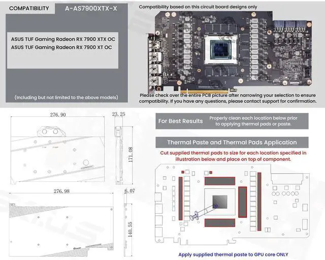 Alt view image 7 of 7 - Bykski Full Coverage GPU Water Block and Backplate for ASUS TUF Gaming Radeon RX 7900 XT OC (A-AS7900XTX-X)